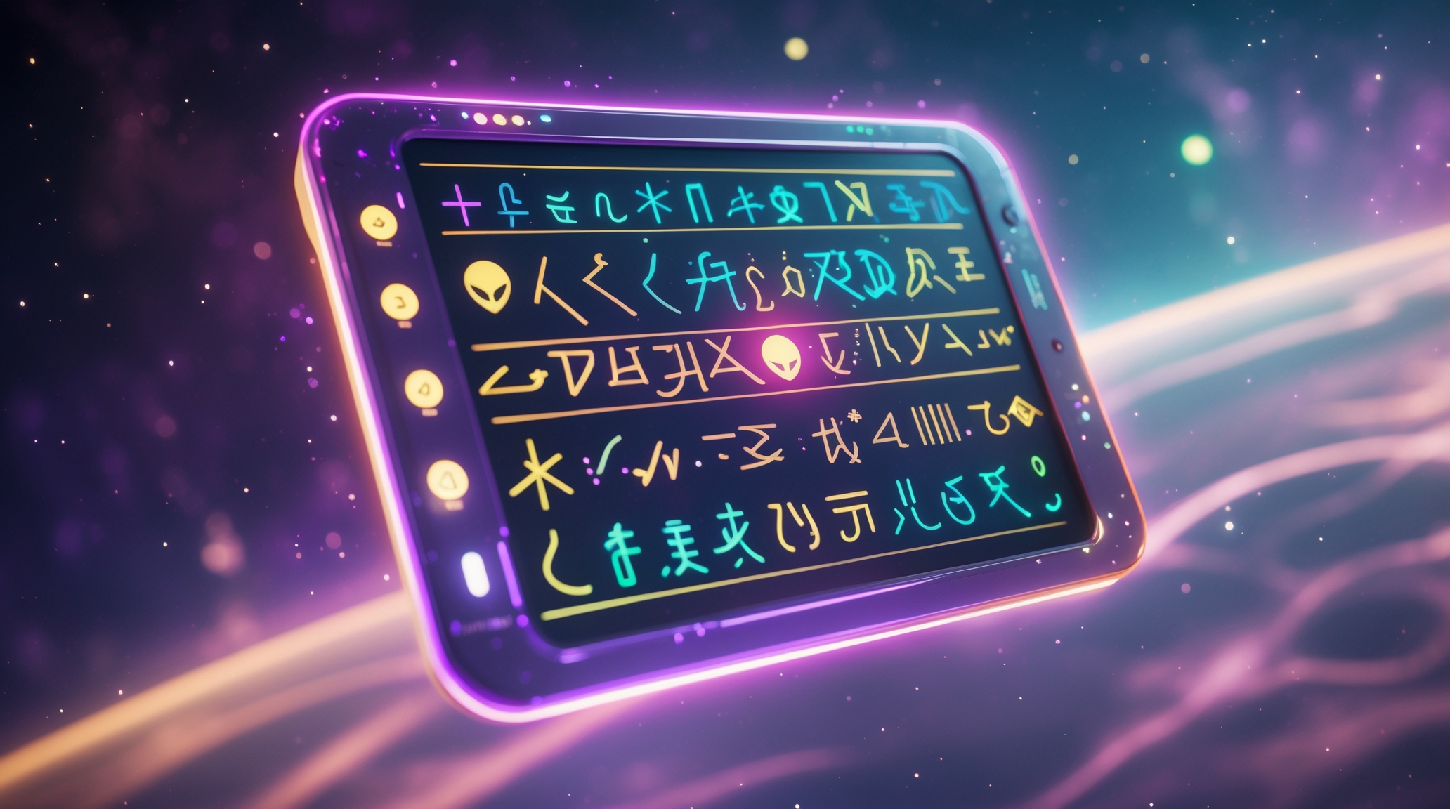 Alien script on a futuristic data pad